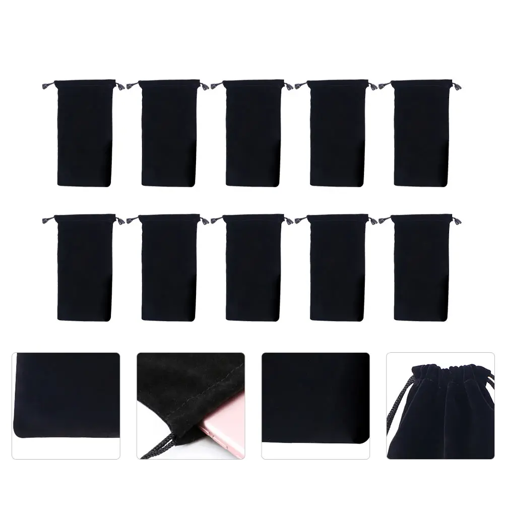 

10pcs Watch Storage Bag Black Flocking Jewelry Pouch Drawstring Long Time Durable Practical Simple Design Bracelet Necklace