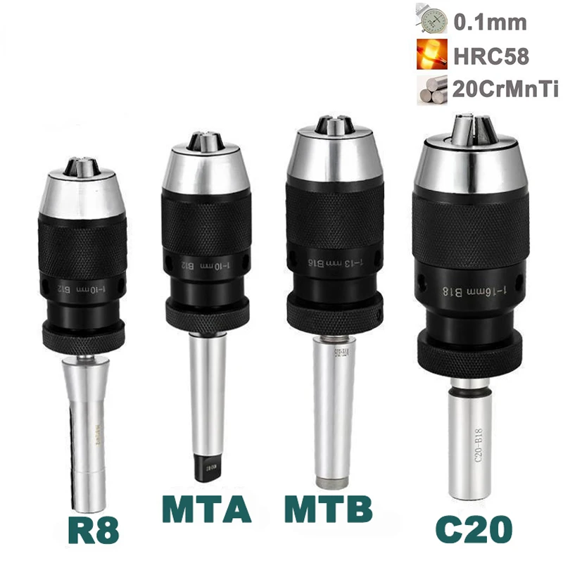 Automatic Locking Self-tightening Drill Chuck Keyless B10 B12 B16 B18 B22 Lathe tools Toolhoder MTA MTB R8 C20 For Drill Chuck