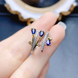 FS 3*5mm Natural Sapphire Ring S925 Sterling Silver With Certificate Fashion Fine Charm Weddings Jewelry for Women MeiBaPJ