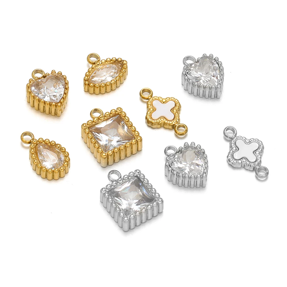 

5pcs Stainless Steel Heart Glass Crystal Charms Gold Color Square Pendants for DIY Necklace Jewelry Making Bracelets Findings
