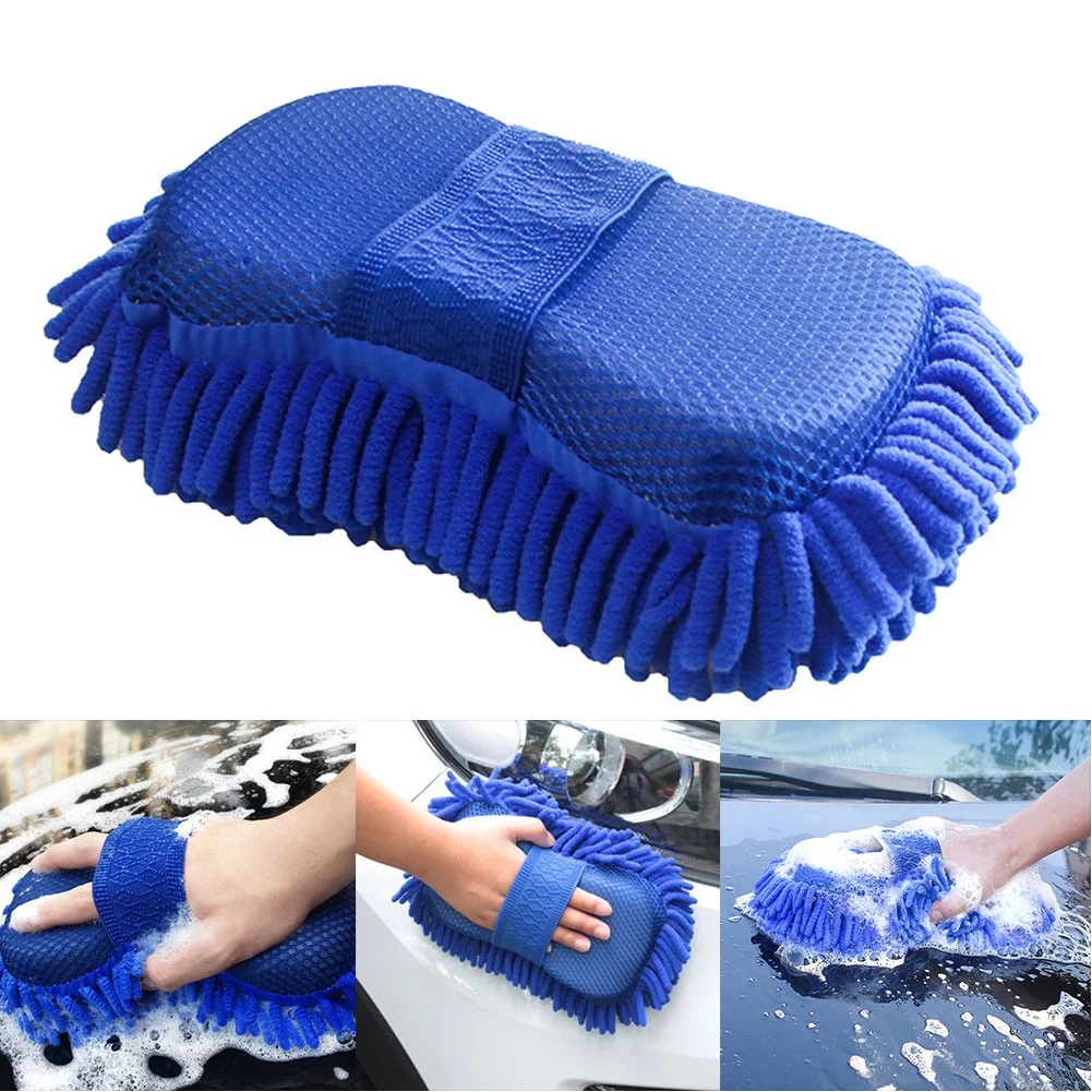 Auto Blue Microfiber Chenille Car Wash Sponge Care Washing Brush Pad Cleaning Tools Auto Washing Towel Glove Styling Accessories