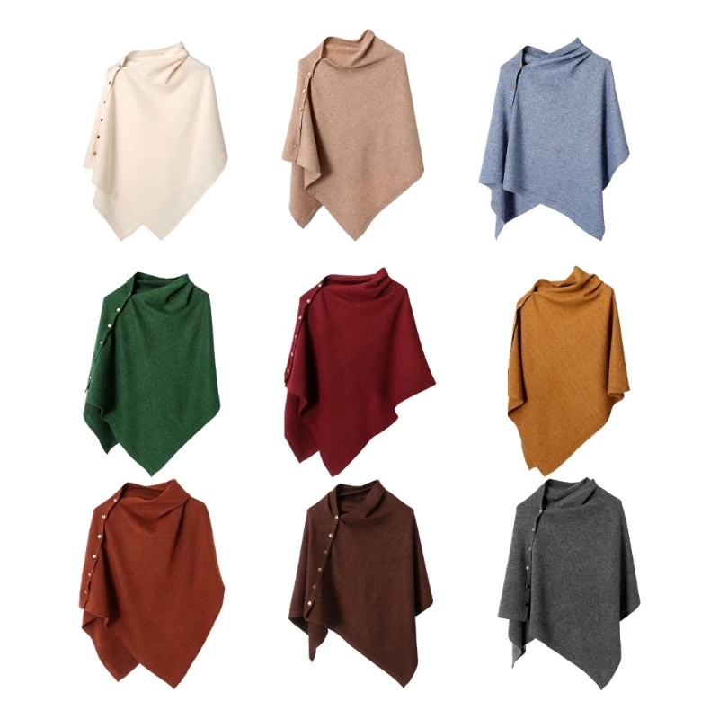 Travel Shawl Shoulder Wrap Capelet Scarf with Mock Neck and Side Button for Daily Layering in Air-Conditioned Offices