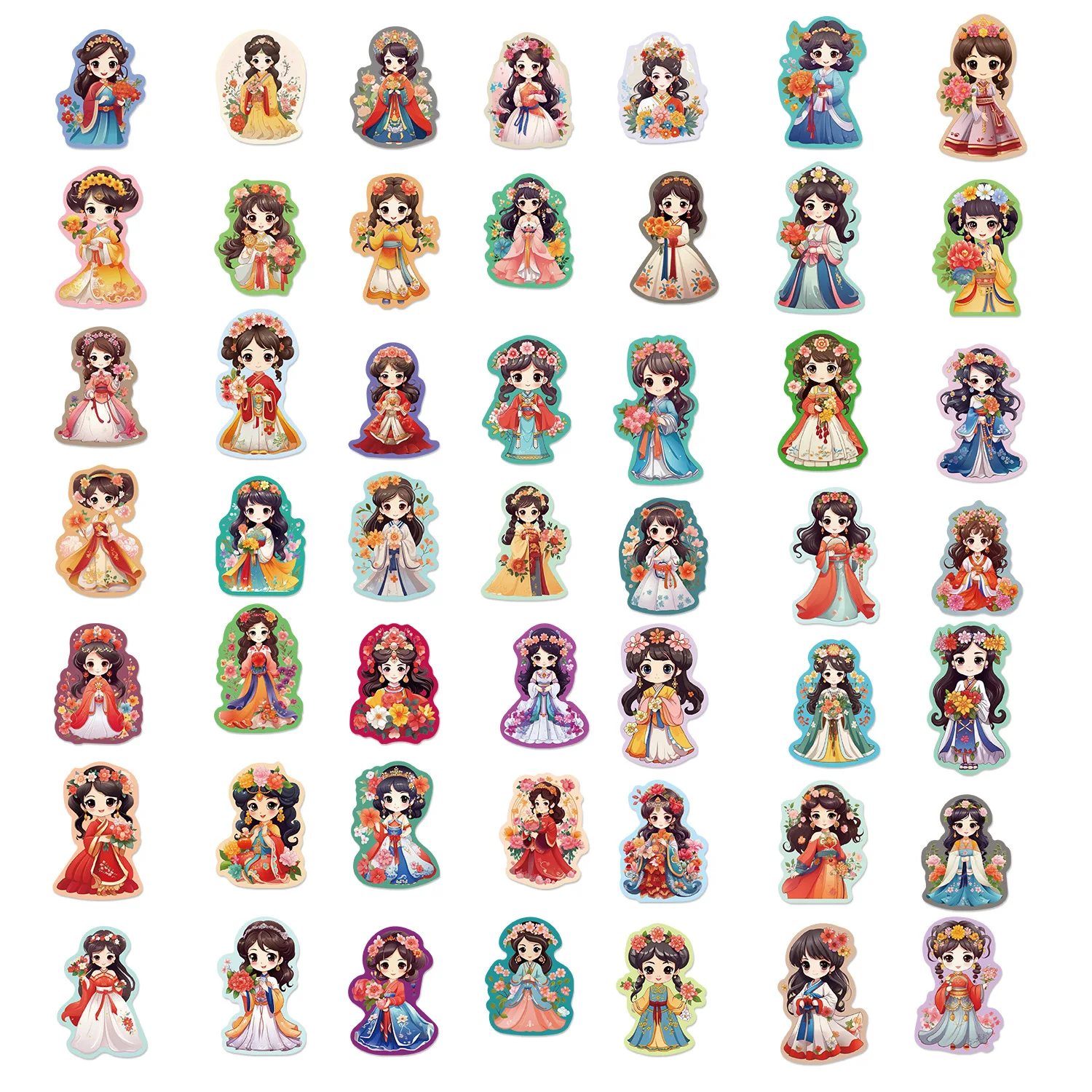 10/30/50Pcs Q-version Flower God Princess Graffiti Decorative Stickers DIY Guitar Phone Water Cup Skateboard Waterproof Stickers
