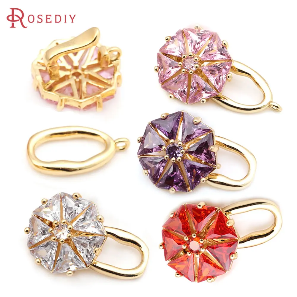 

4 Sets 18K Gold Color Brass Zircon Flower Connector for Necklaces Bracelet Clasps High Quality Jewelry Making Diy Accessories