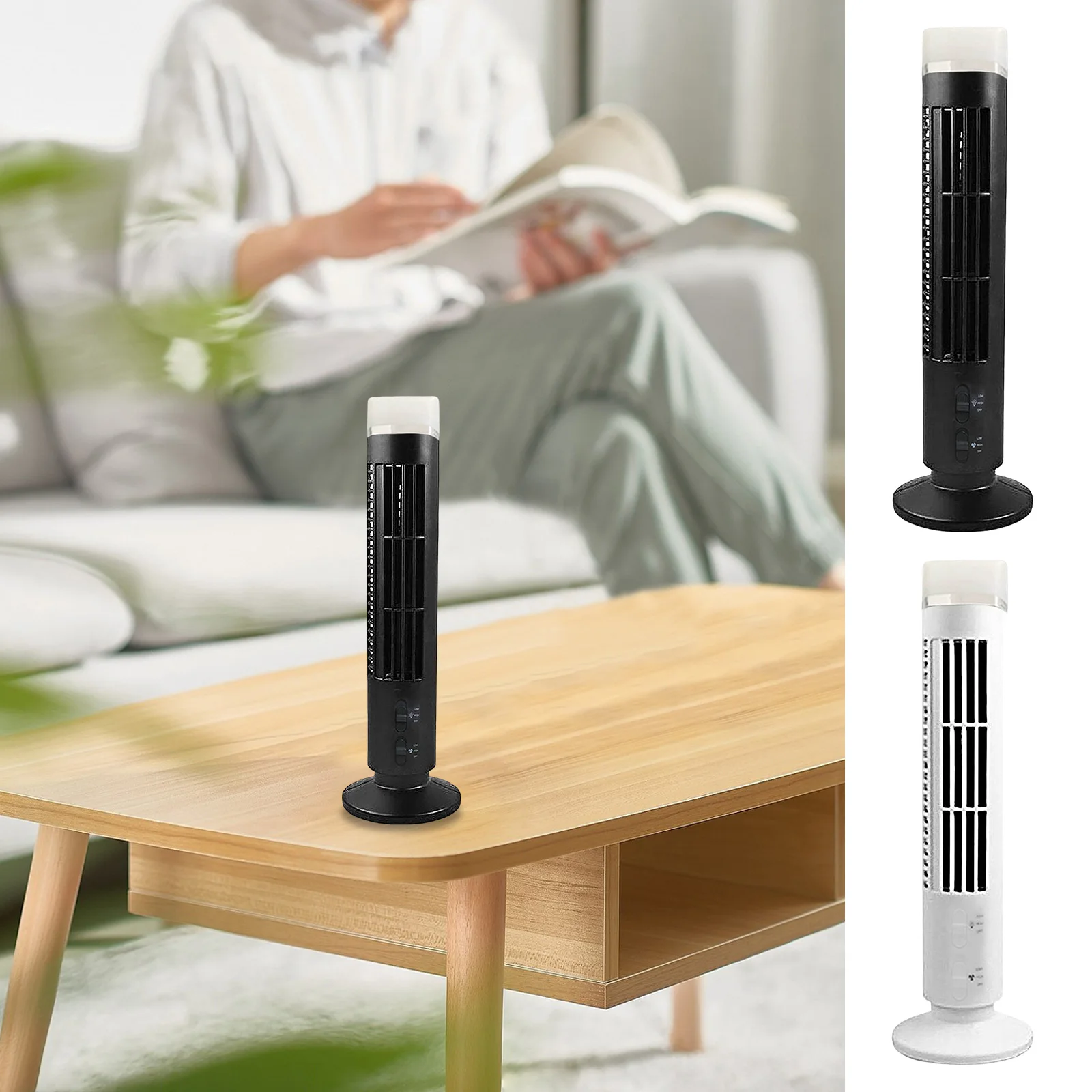 Vertical  Fan Bladeless Cooling Tower Fans with Light USB Plug-in Or Battery Powered 2-speed for Home Office