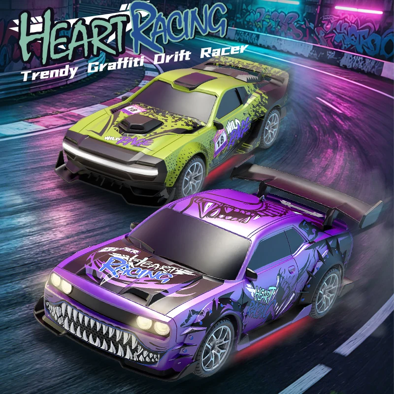 JJRC Q247 1:24 RC Drift Car, 4WD High-Speed Racing Vehicle, 2.4G Full Proportional Throttle, LED Lights, Graffiti Style RC Car