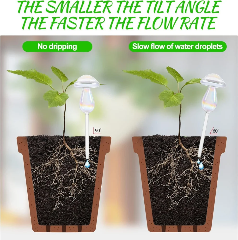 2pcs Self Watering Planter Insert Plant Watering Devices With Handmade Glass Reflective Design Glass Watering Bulbs