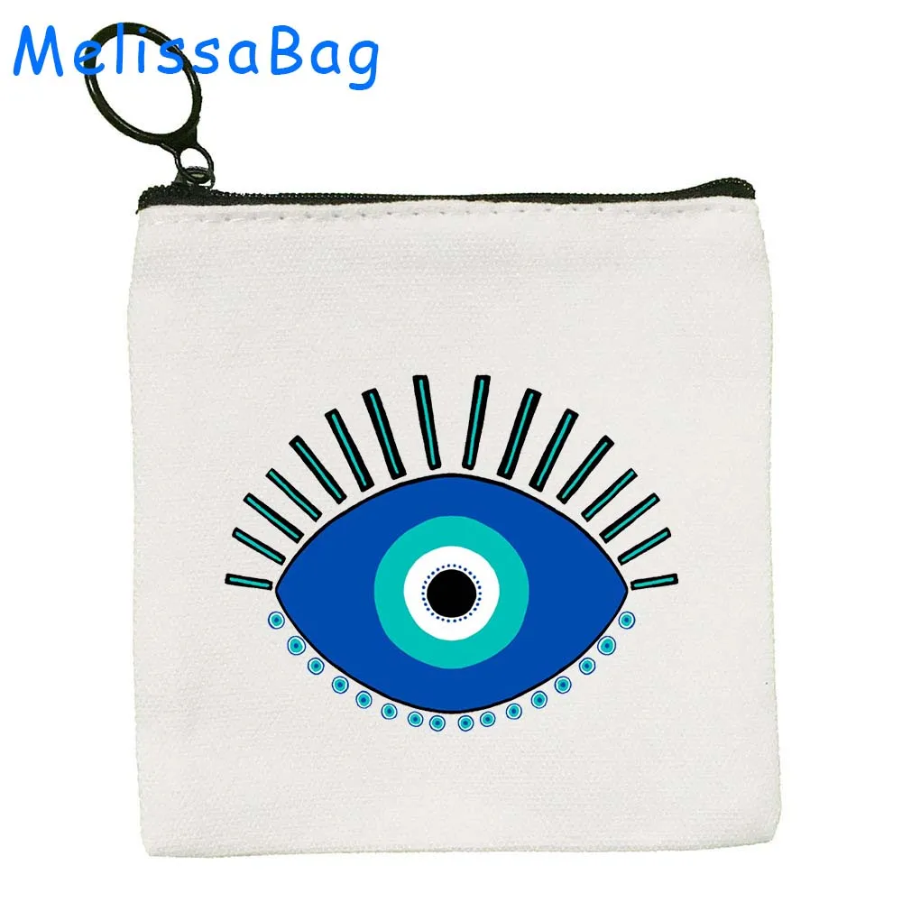 Blue Evil Eye Heart Protection Mandala Bohemian Hamsa Amulet Girl Gifts Canvas Coin Purse Key Case Small Bag Wallet Zipper Pouch