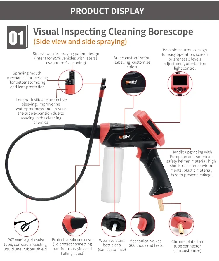 

Car High-pressure Ac Washing Cleaner Endoscope Car Evaporator Sprayer Washing Camera Borescope With Cleaning Function