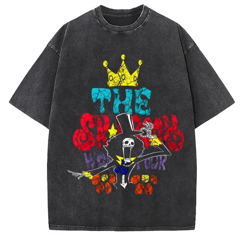 

Japanese Anime ONE PIECE Cotton Print T-Shirt Retro Cotton Washed Short-sleeved T-shirt for Men and Women Y2K Harajuku Tee Tops