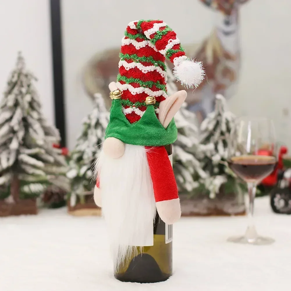 Christmas Decorations Sprite Figurines Gnomes Goblins Christmas Wine Bottle Cover For Party Dinner Table Decorations New Year