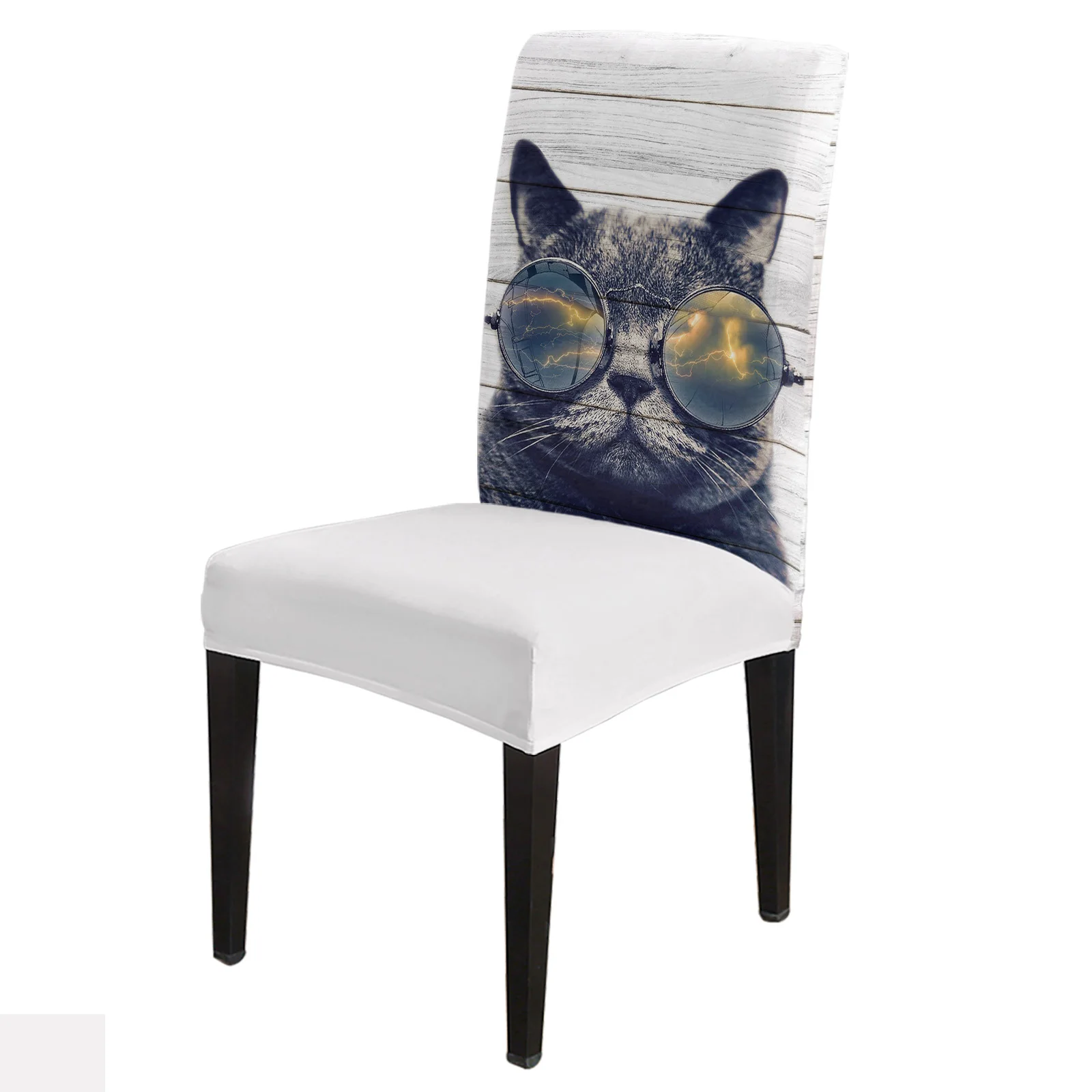 Cat With Sunglasses On Wooden Board Texture Chair Cover Dining Spandex Stretch Seat Covers Home Office Decor Desk Chair Case Set