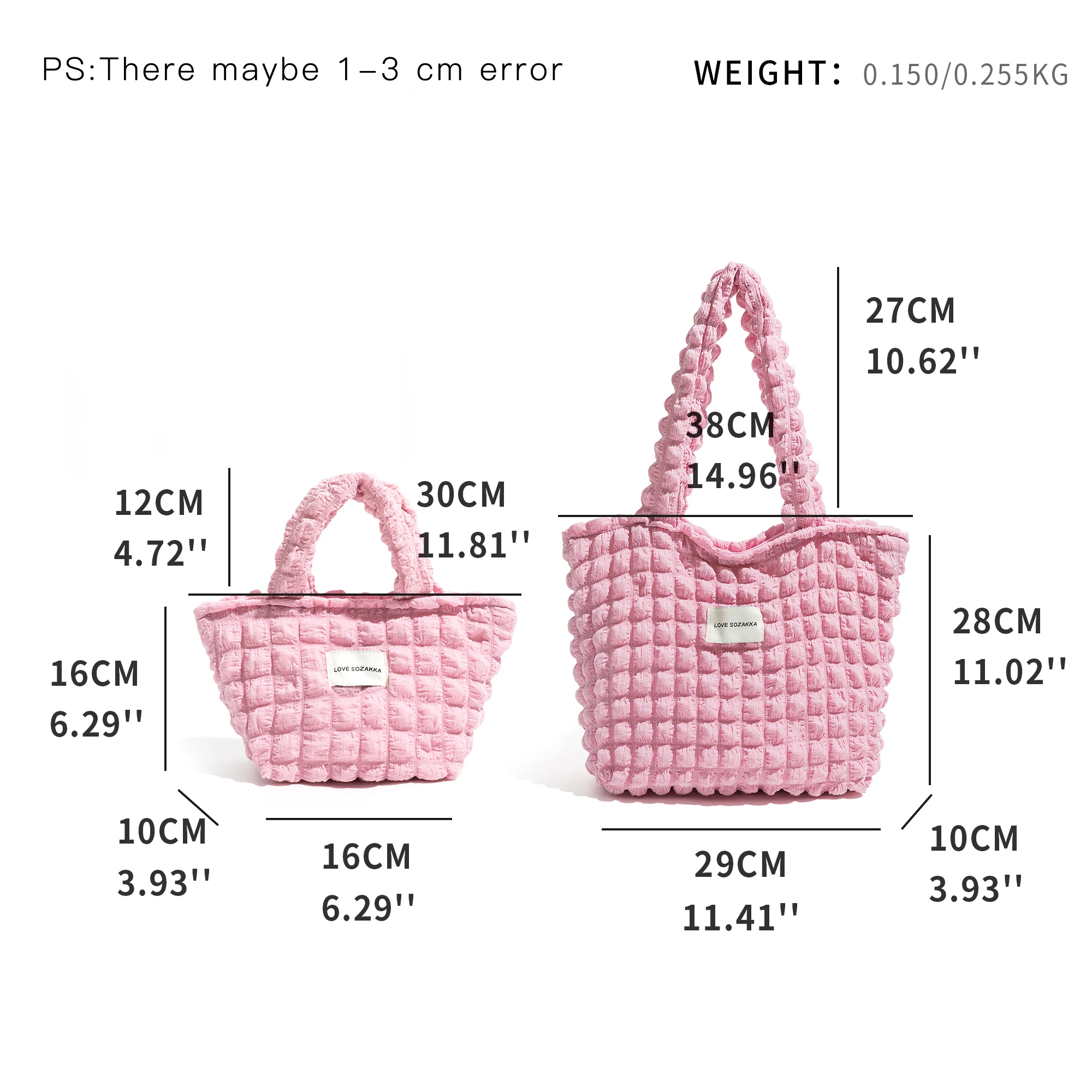 MABULA Korean Bubble Cotton Women Tote Bag Pink Lightweight Summer Beach Handbag Casual Big Shopper Purse