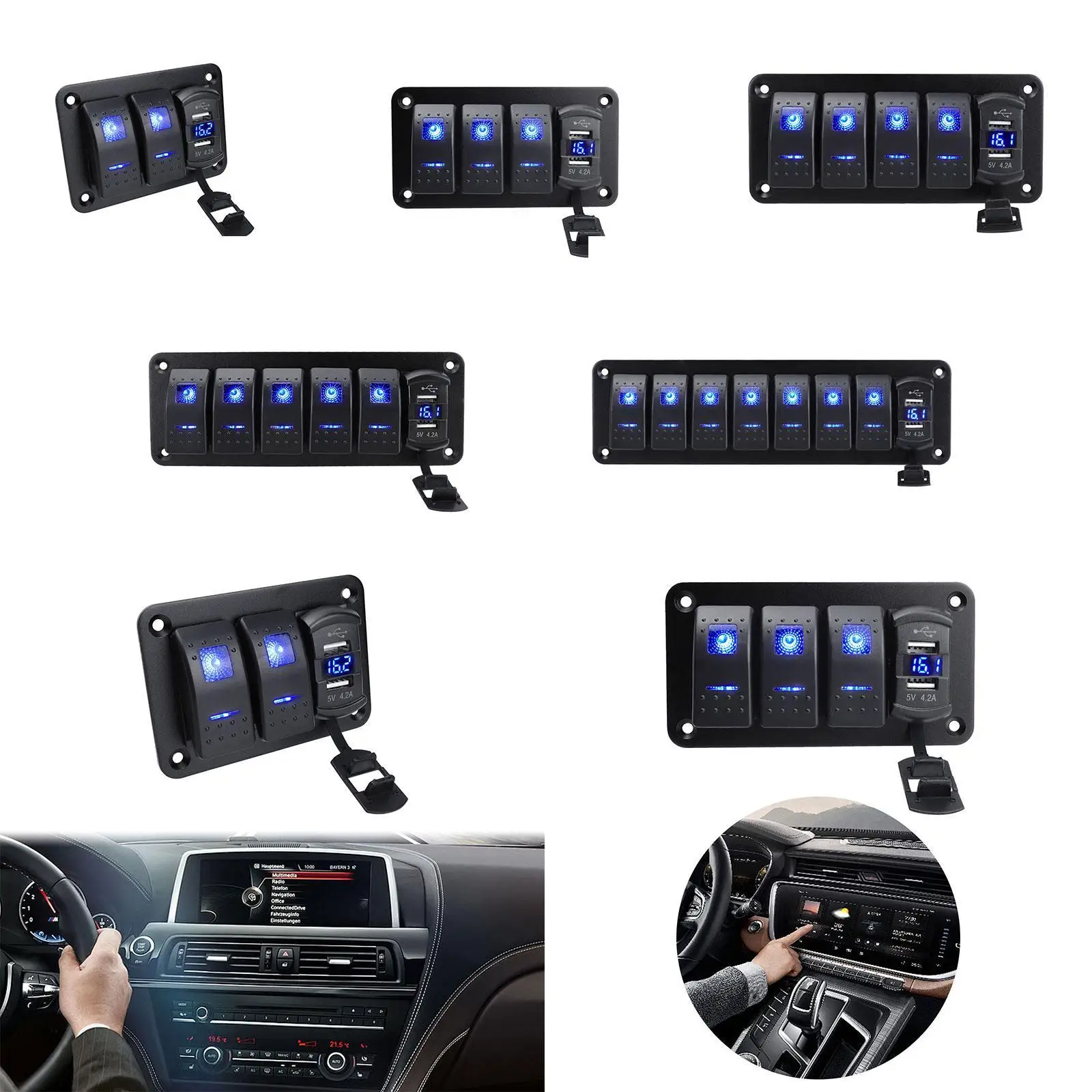 

Двойное зарядное устройство USB, панель кулисного переключателя, 4,2 А, вольтметр для быстрой зарядки, светодиодный дисплей напряжения для автомобиля, грузовика, лодки, модификация