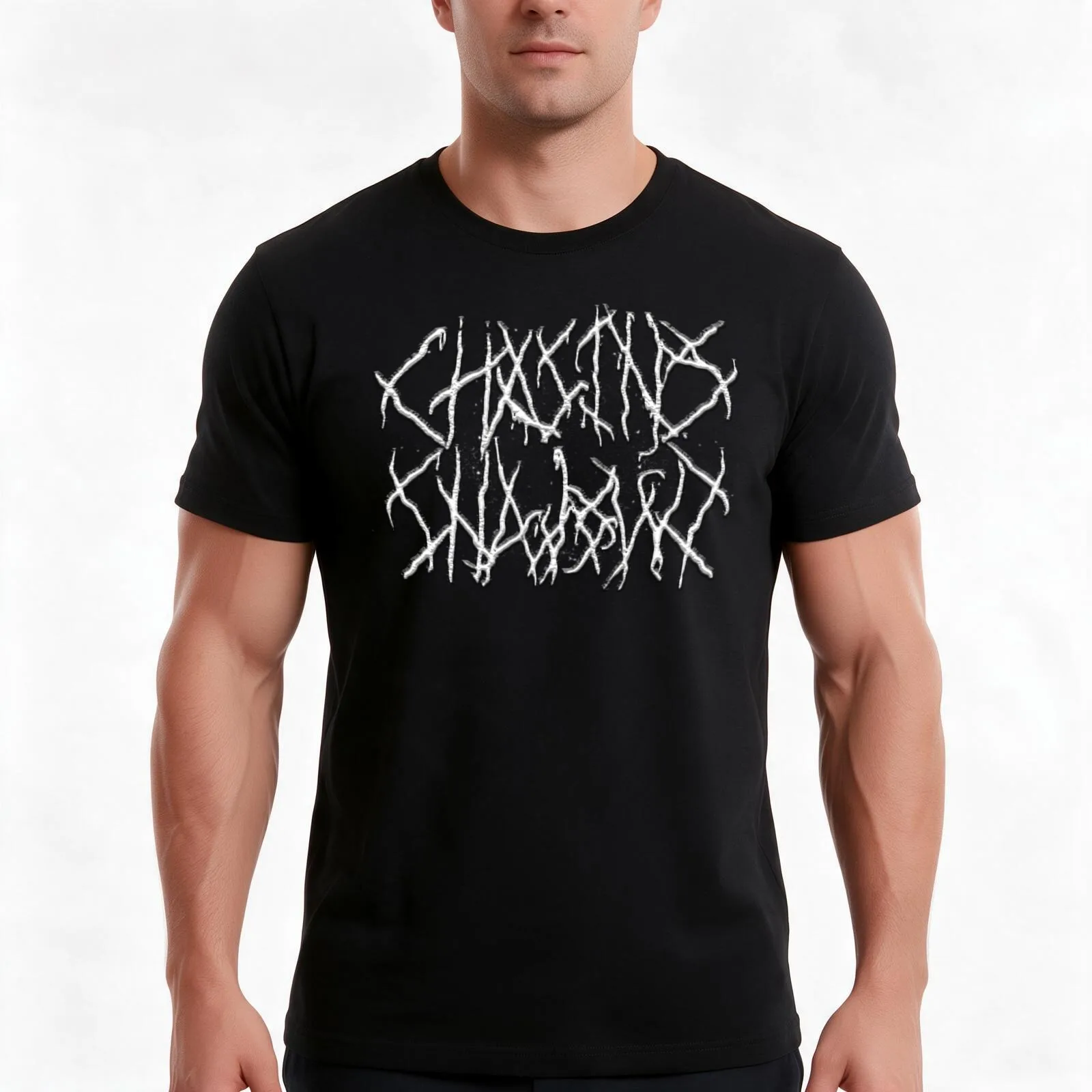 Chasing Shadows black metal logo Finding Dystopia Merch T-Shirt, Summer Casual Cotton Tee, Oversized Streetwear Tops