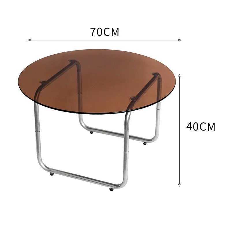 Simple round tempered glass coffee table Internet celebrity household metal stainless steel combination side table