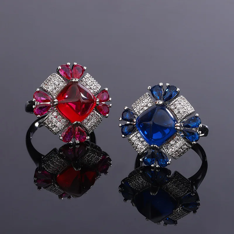

Natural Tanzanite Gemstone Ring European and American Heavy Craft Sugar Tower Sapphire Ring Crystal Zircon Ring