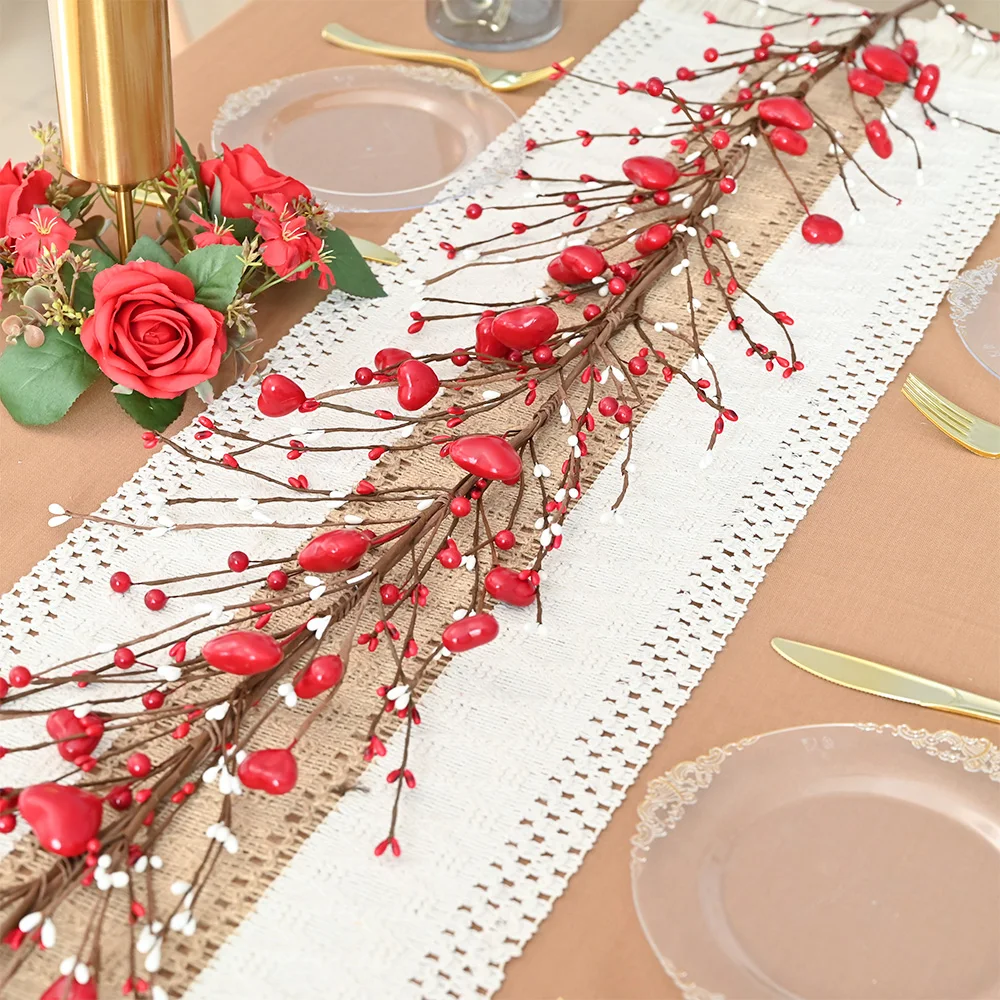 

1 шт., красный ротанг на день Святого Валентина, форма любви, свадебное украшение, домашний декор, камин, дверь, подвесная лоза, гирлянда, открытый сад