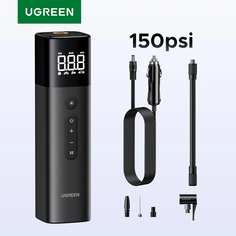 UGREEN Car Air Pump Portable Air Compressor for Car Motorcycles Bicycle Electric Tire Inflator with LCD Digital Display