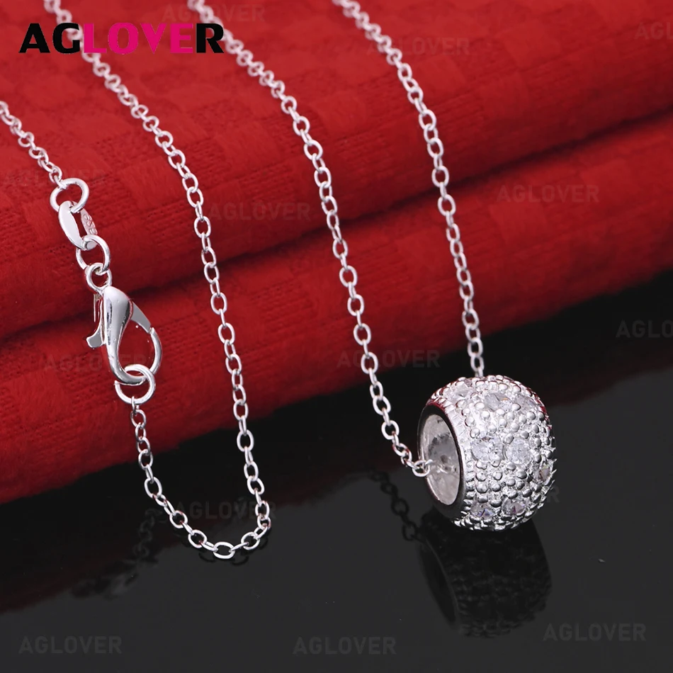 

AGLOVER 925 Sterling Silver Flower Carved Small Lantern Ball Pendant Necklace Women's Exquisite Cute Wedding Party Jewelry