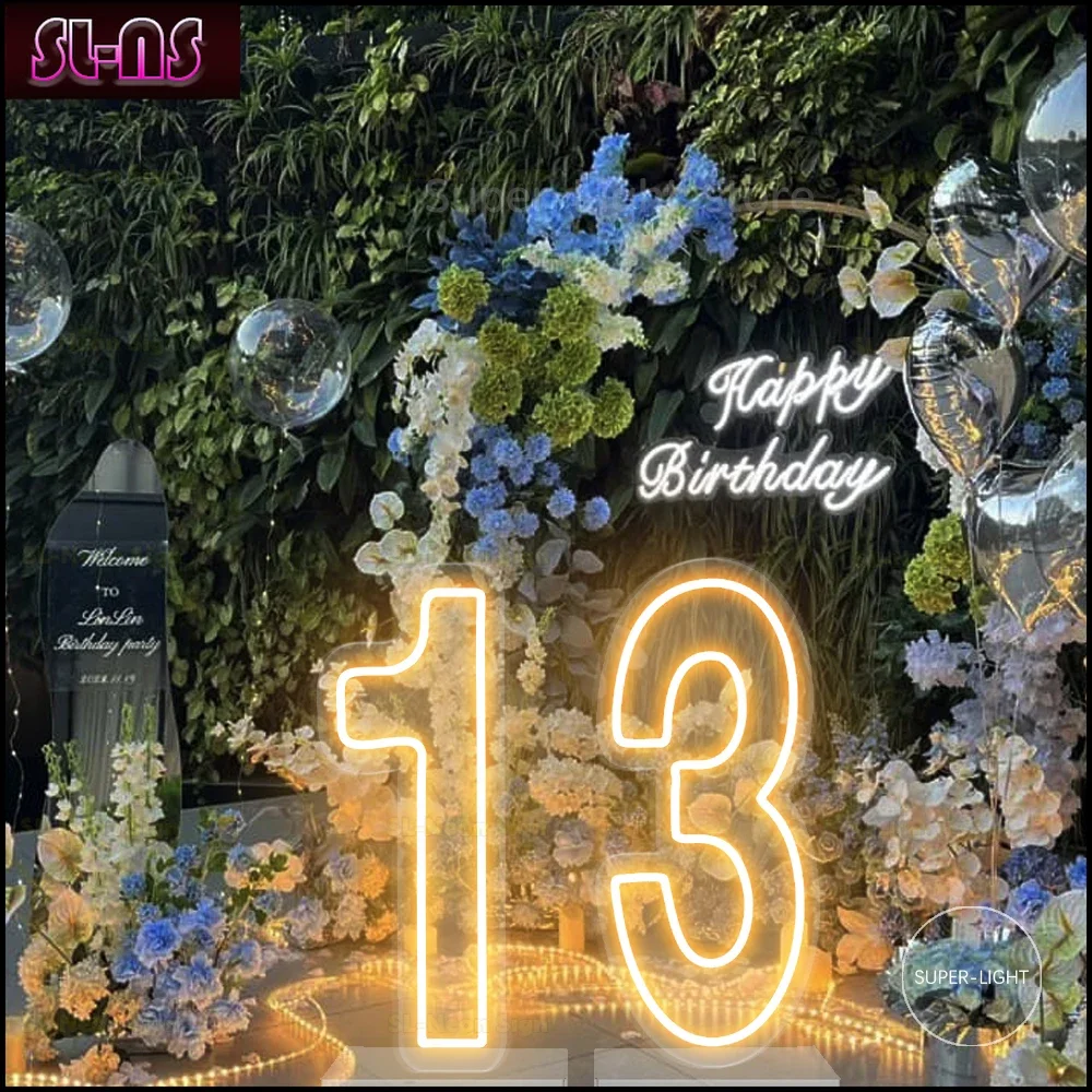 Custom 28 inch Big Neon Sign Number 0 to 9 Flex LED Numbers Light Baby Birthday Wedding Number Table Sign Personalized Lamp