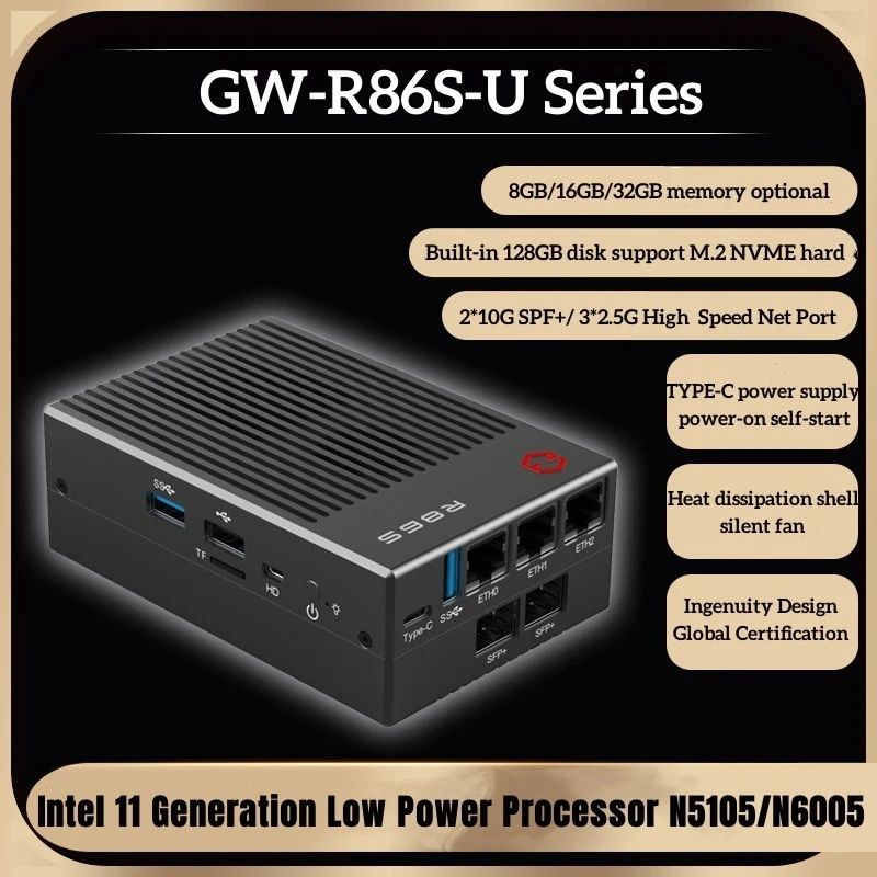 GW R86S T1 T2 T3 T4 Intel Mini PC Host Multi Port 2.5G 10G N6005 N5105 Soft Router Routing