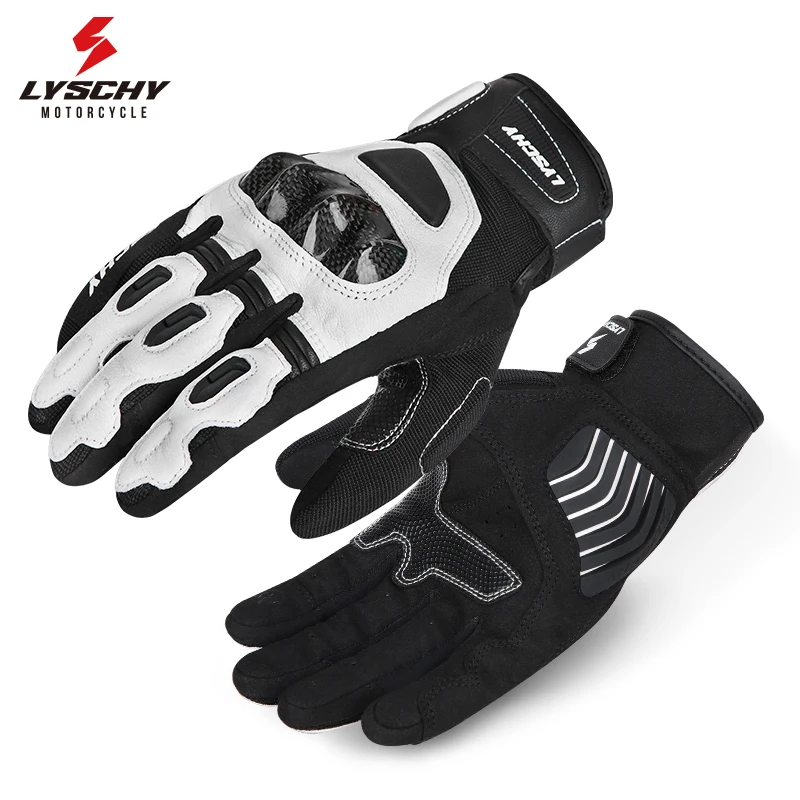 LYSCHY Summer Cycling Gloves Carbon Fiber Anti Drop Comfortable Goatskin Leather Breathable Men's Motorcycle Gloves