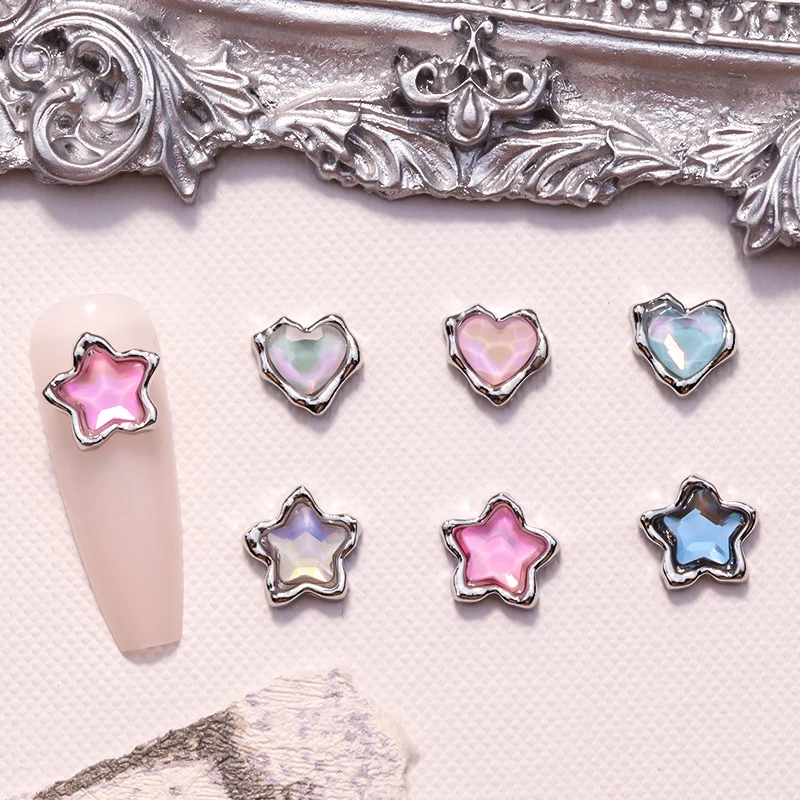 5PCS Luxury Alloy Love Heart Star Nail Art Rhinestone Charms Parts Jewelry Accessories Manicure Decor Nails Decoration Supplies