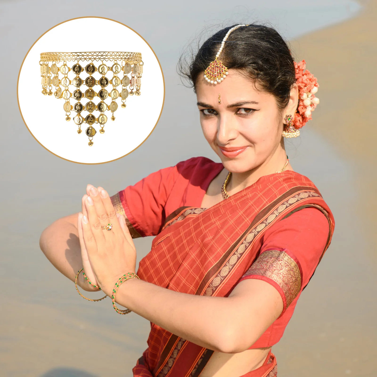 عصابة رأس للرقص الشرقي مزخرفة خفيفة الوزن للرقص للنساء، رأس زينة للشعر على شكل عملة لامعة #4