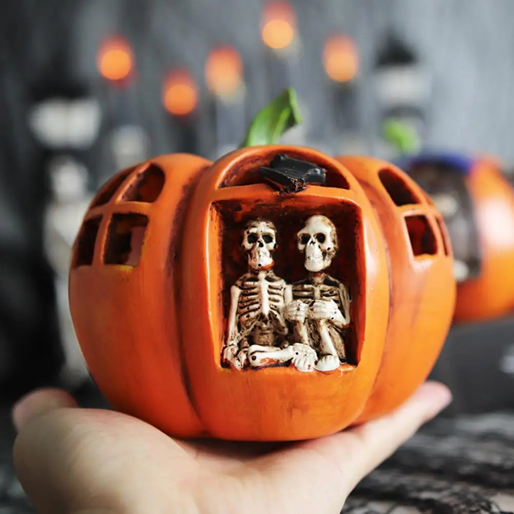 

LED Halloween Pumpkin Lantern Horror Creepy Ornament Resin Crafts Ghost Festival Haunted House Party Pumpkin Skeleton Light