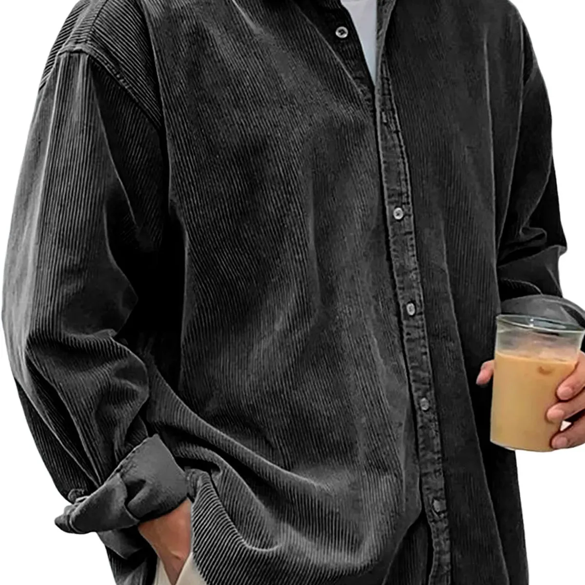 Camisas con botones de pana para hombre Chaqueta informal de manga larga