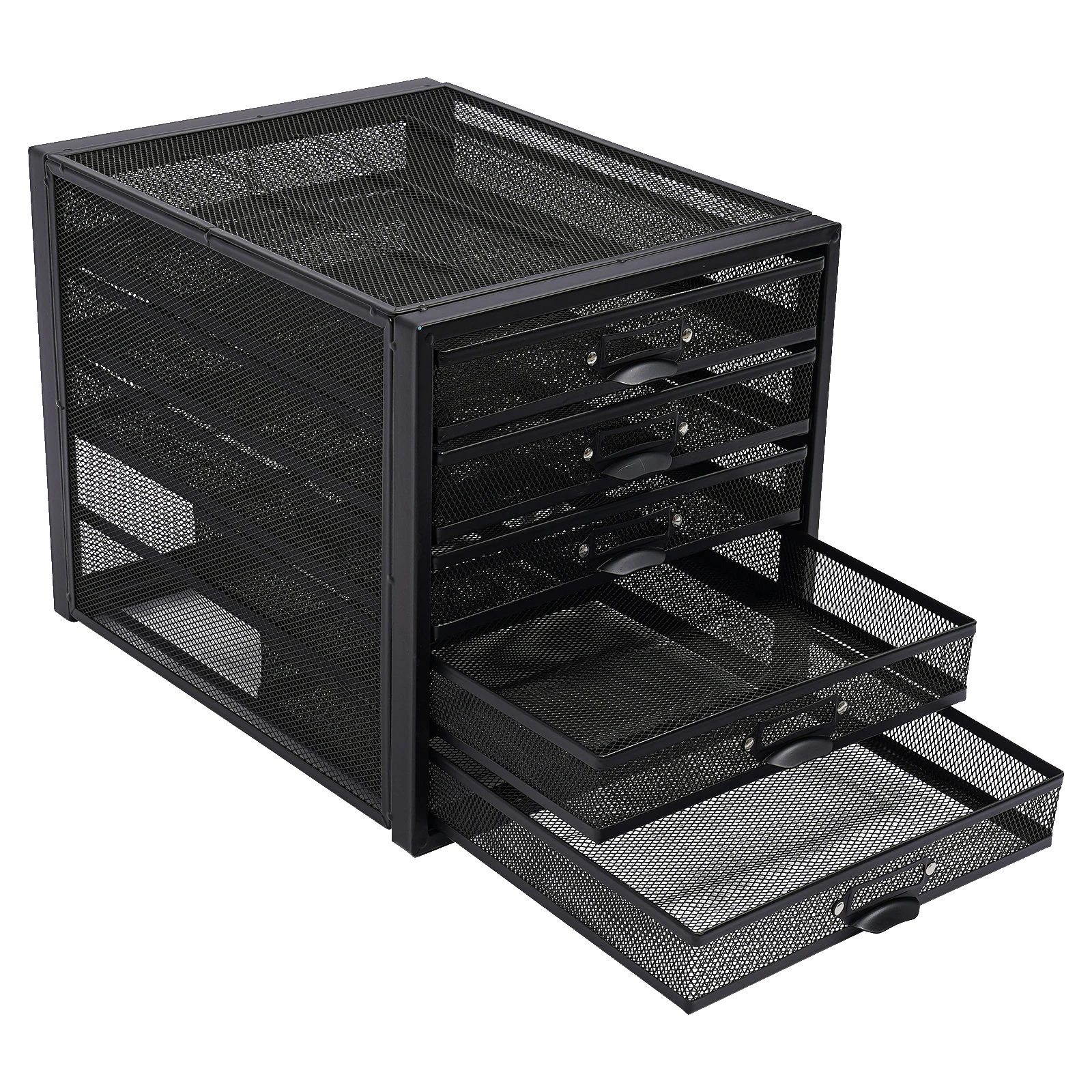 Organizer da tavolo in rete di ferro nero, cassettiera a 5 livelli, armadietto per farmacia da scrivania con porta etichette e cuscinetti antiscivolo per ufficio o