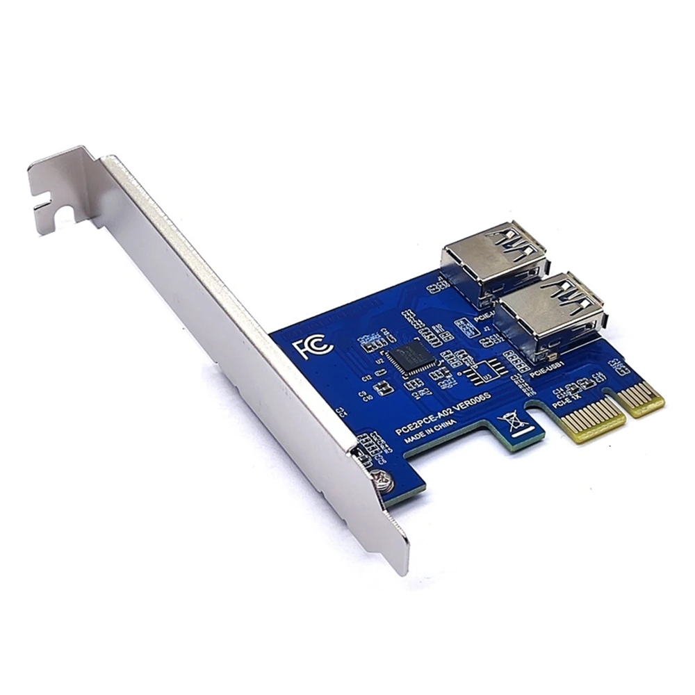 PCI-E 1 to 2 PCI Express 1X Slot External Riser Card Adapter Board PCIe Port Multiplier Card for Bitcoin Mining Machine