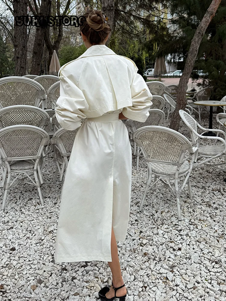 

Casual Solid Lace Up Long Trench Coat Women Single Breasted Cuff With Ties Pockets Coats 2025 Autumn Lady Chic Street Outwear