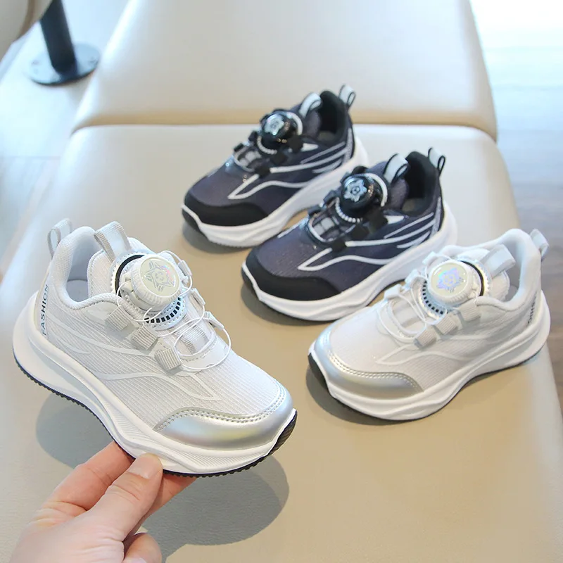 Trendy Brand Boys Girls Non-slip Sports Shoes New Children's Breathable Mesh Casual Shoes Student Outdoor Running Button Shoes