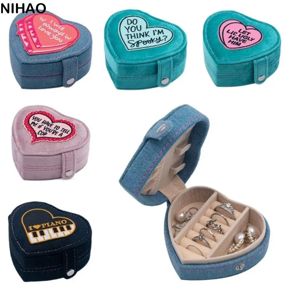 

Denim Heart Jewelry Packing Bag Mini Necklaces Bracelets Earring Storage Case Multi-function Organizer Jewelry Display Holder