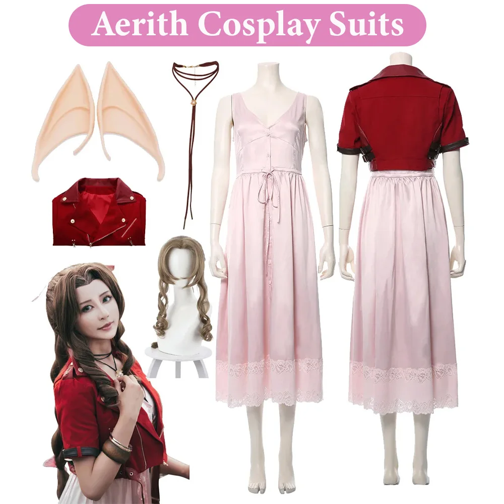 

Женский Хэллоуин Аэрит Косплей Куртка Платье Парик Ожерелье Игра Final Косплей Фэнтези Ролевая Игра Костюм Карнавальная Одежда Для Вечеринки