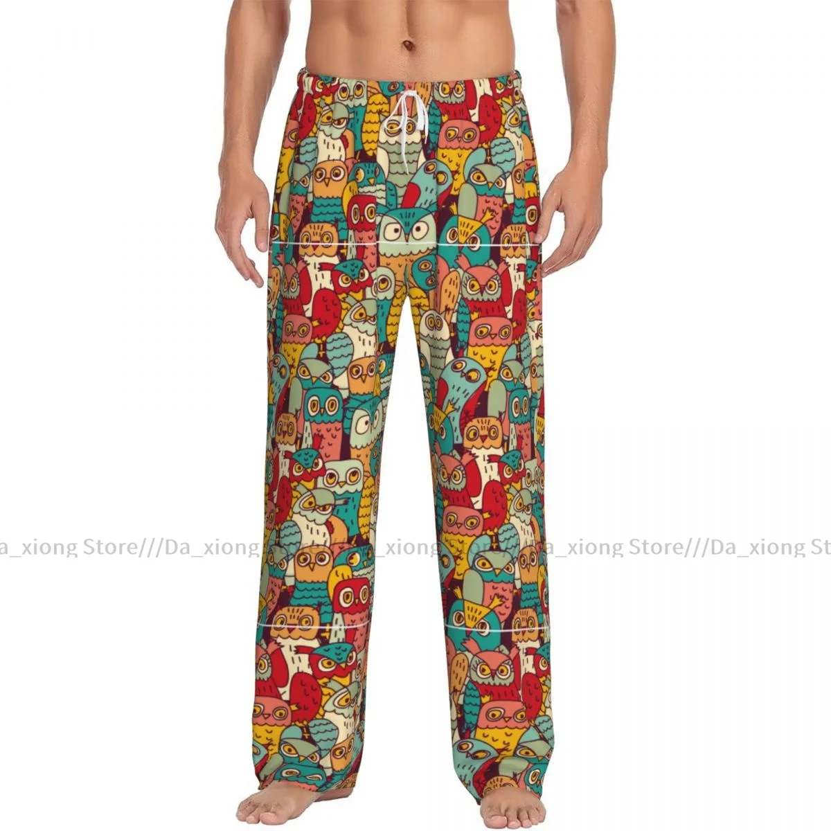 Funny Owls Group Color Seamless Pattern Mens Pajamas Pyjamas Pants Lounge Pants Sleep Bottoms