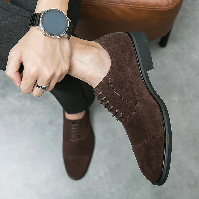 Men's Oxford Shoes Brand Suede Leather Shoes Vintage Slip-on Classic Casual Men Driving Shoes Wedding Male Dress Shoes Pointed