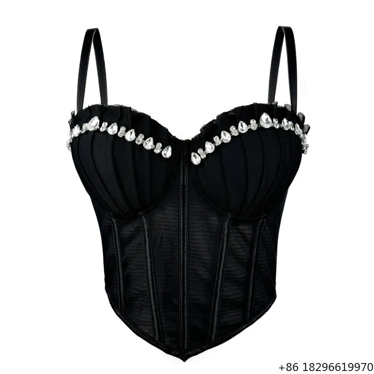 Spicy Girl Fishbone Corset Vest Fashion fishbone bra wholesale Rhinestone pleated bra Shaping underwear factory directly