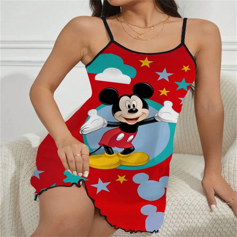 

Ruffled edge sleevesless Pajama for Women Summer Fashion Female Slip Sleeping Dress New Cartoon Pattern Print Women's Nightwear