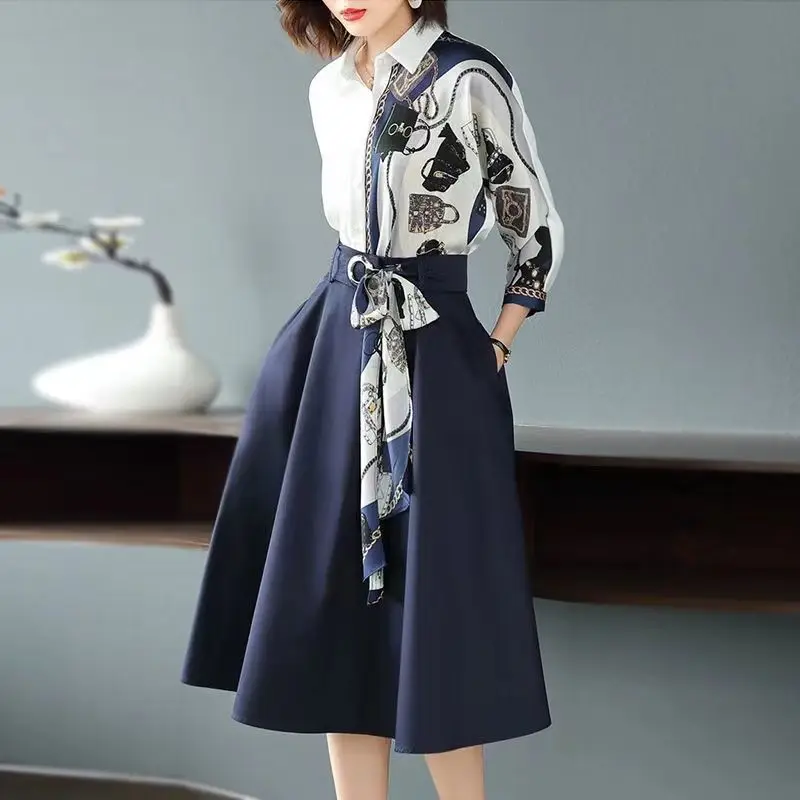 2023 Spring/Summer New High End Shirt Set Fashion and Elegance Reducing Age and Slimming Half Skirt Two Piece Set