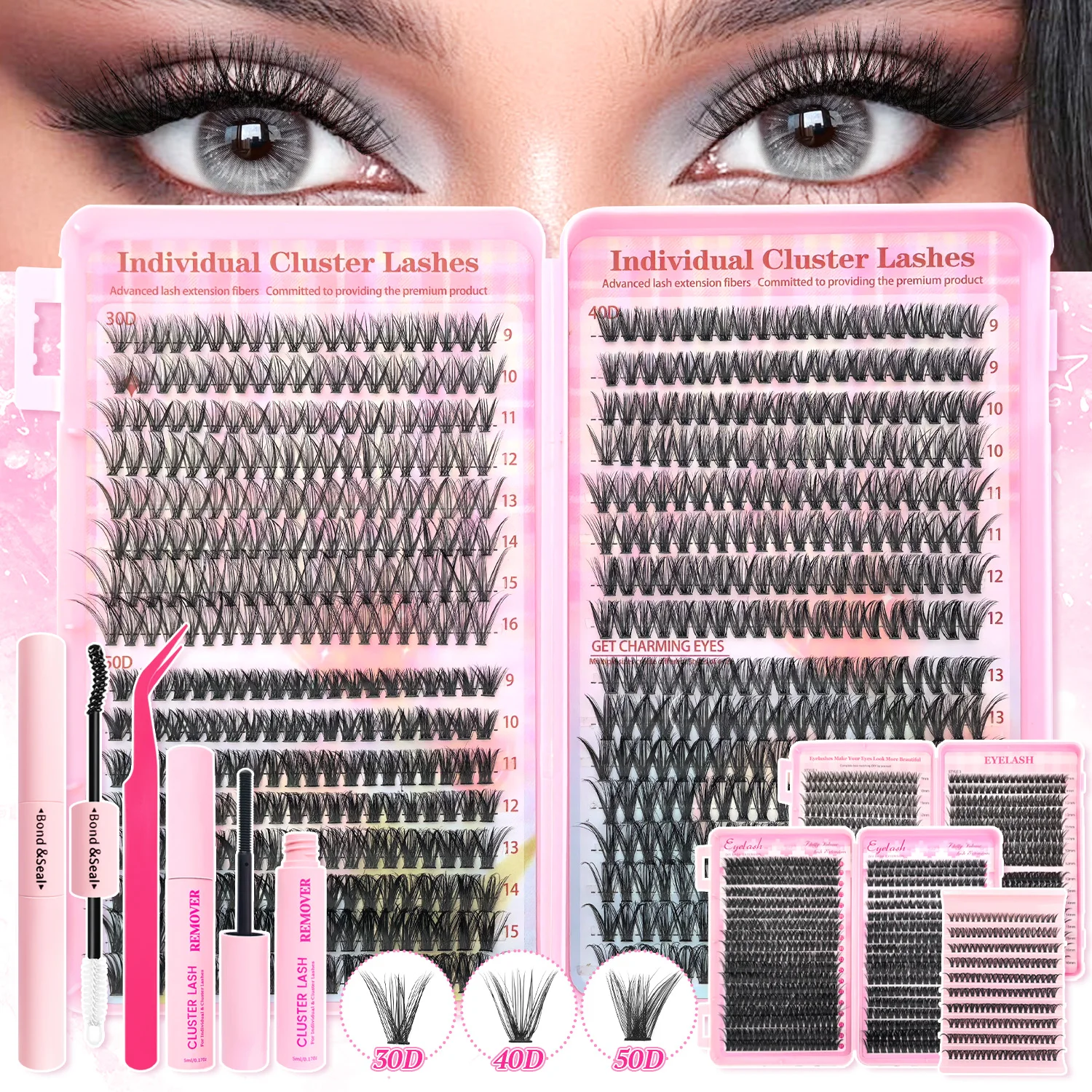 

160/640/720 шт. Набор для наращивания ресниц своими руками — накладные ресницы с клеем, склеиванием и аппликатором, предварительно изготовленные кластеры (10-18 мм) для объема