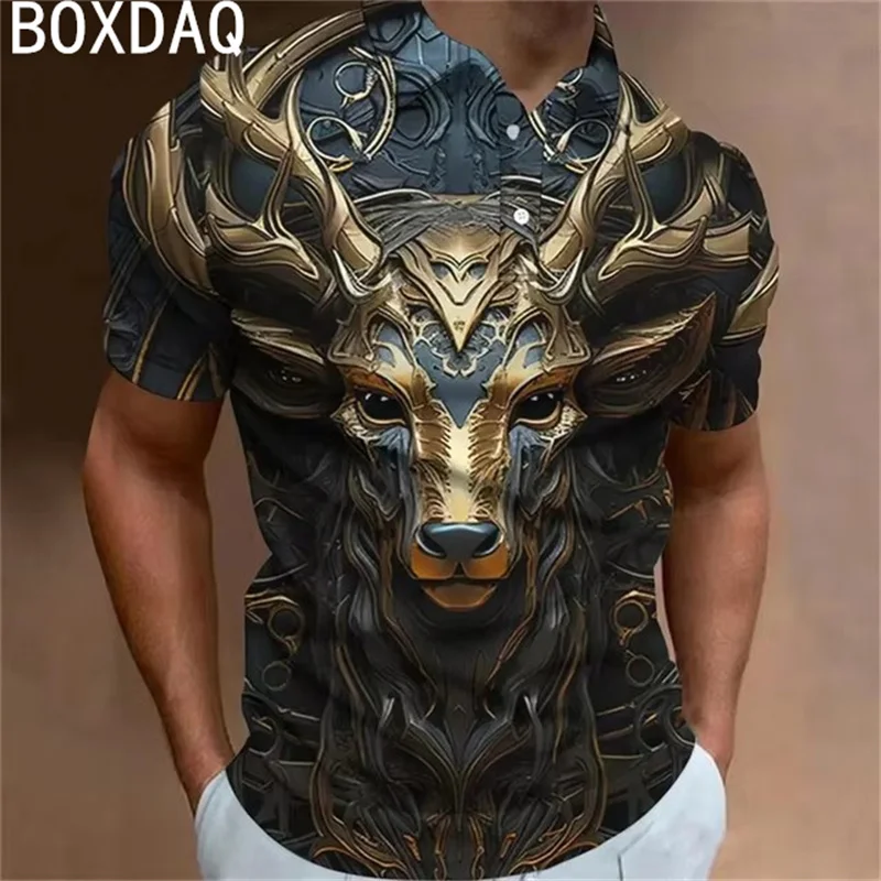 3D Animal Print Polo Shirt Oversized Men Summer Short Sleeve Lapel Golf Sport T-Shirt Fashion High Quality Men Personality Polo