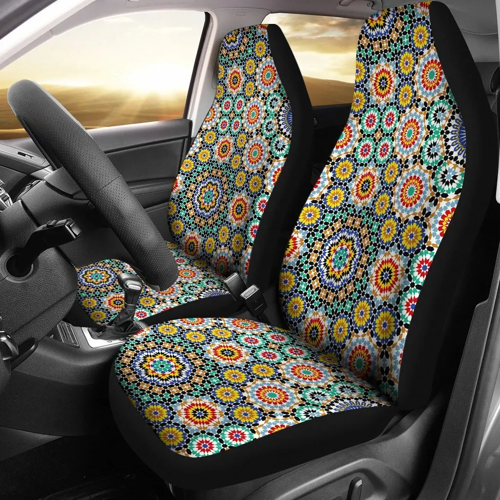 Mosaic Colorful Pattern Print Seat Cover Car Seat Covers Set 2 Pc, Car Accessories Car Mats