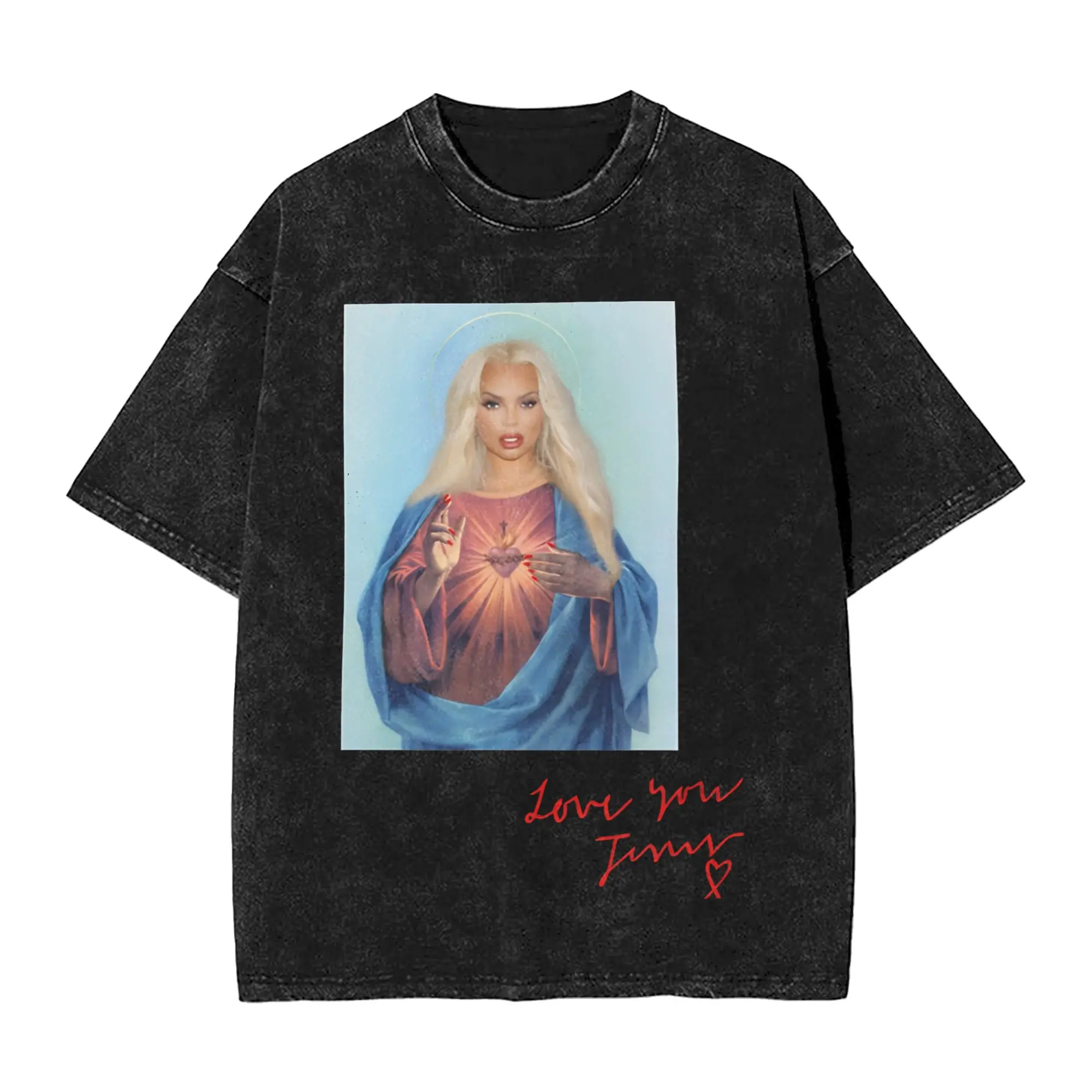 Men T-Shirt Trisha Paytas Jesus Washed T Shirts Harajuku  Summer Tee Shirt Y2K Basic Printed Cotton Tops Gift Idea