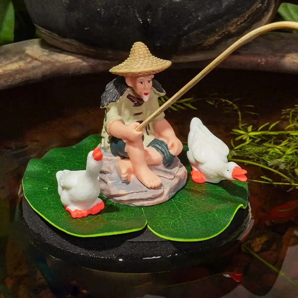 New PVC Old Man Fishing Ornament foam Floating Jiang Tai Gong Fishing lotus leaf DIY Miniature Room Decoration Aquascape