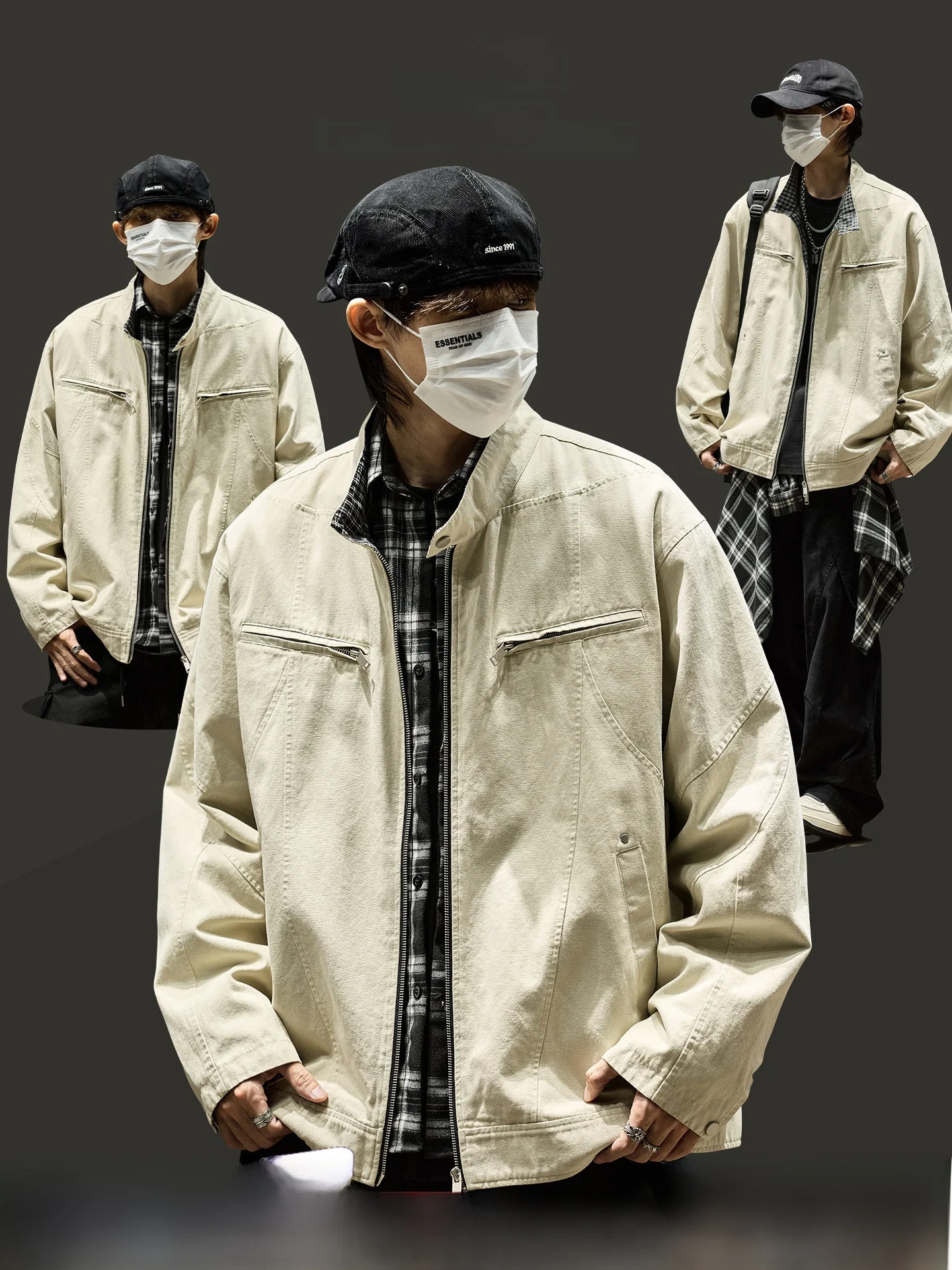 

Loose Fit Pilot Jaet for Men Spring Autumn 2025 New Sle Deconstructed Patchwork Workwear Stand Collar American Pilot Top