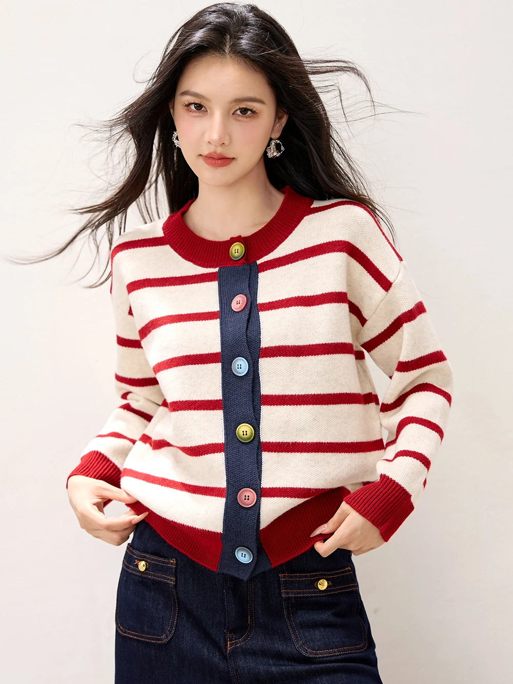 

Round Neck Knitted Cardigan Women Autumn Winter New Korean Style Casual Knitting Sweater Fashion Long Sleeves Female Tops