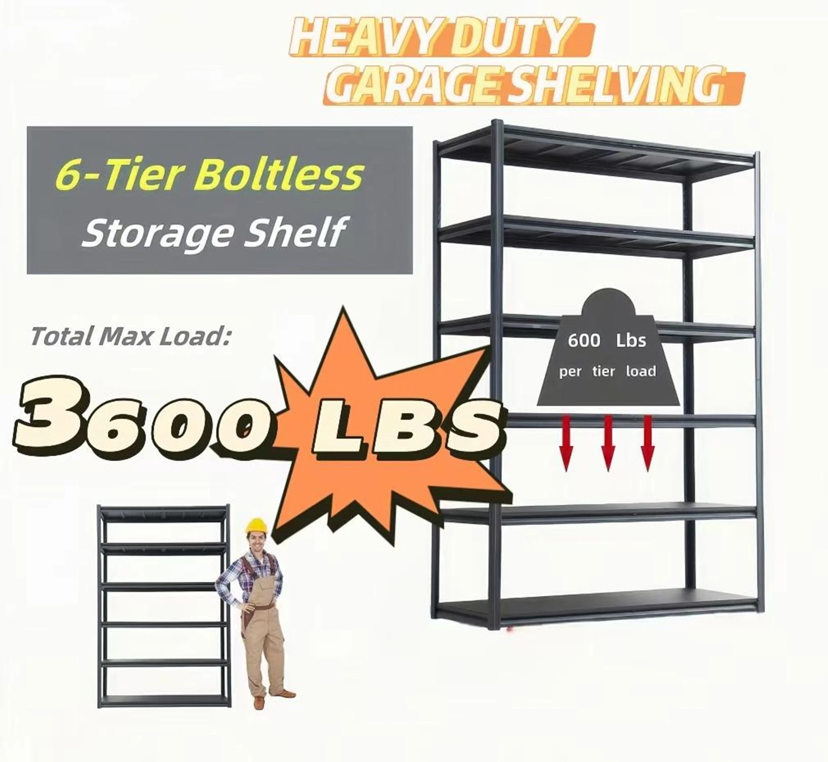 Prateleiras de armazenamento de metal resistentes de 6 camadas Prateleiras de armazenamento para porões, garagens e cozinha 84 "H * 55,1" W * 23,6 "D